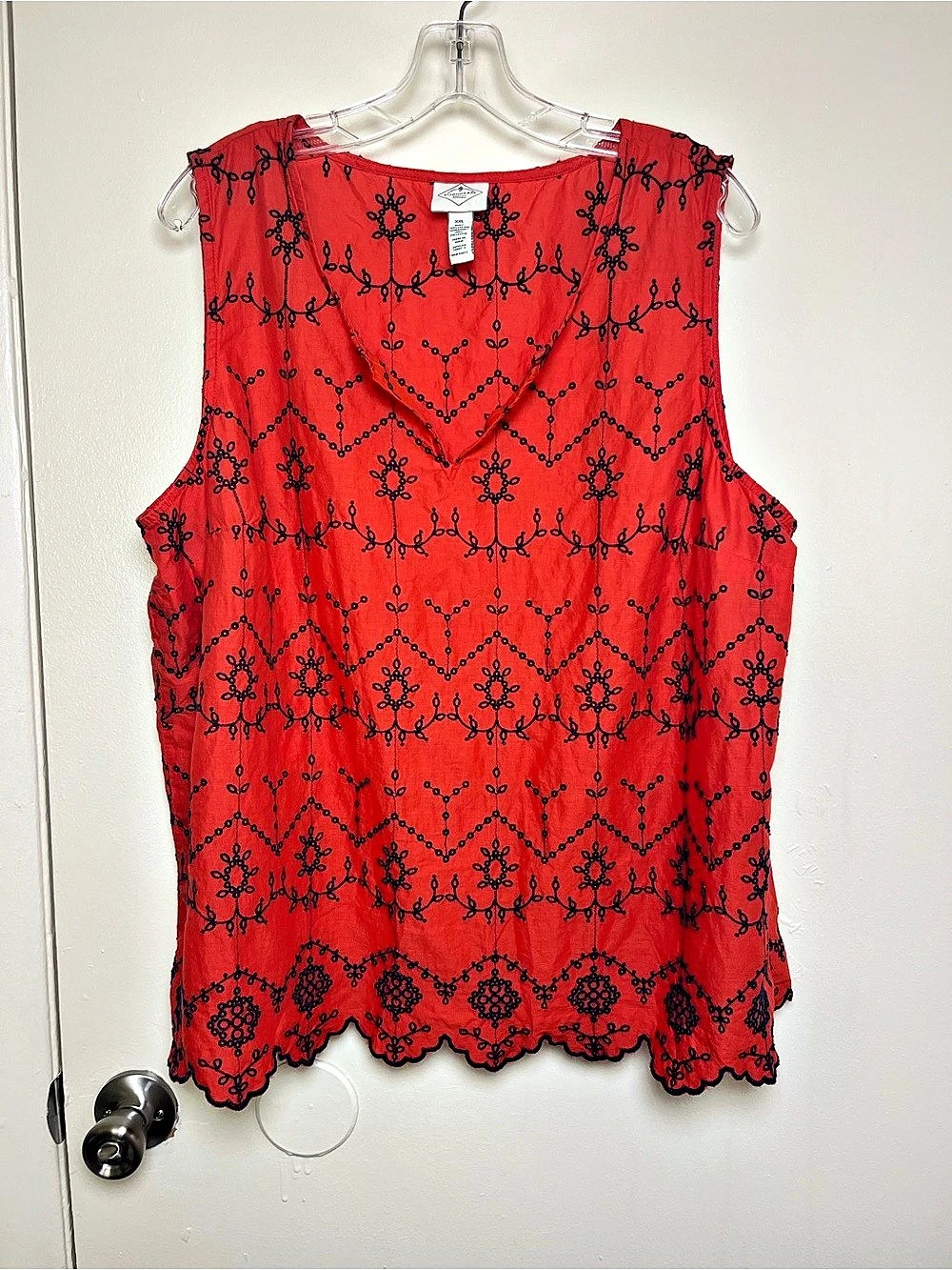 Women's Johnny Was NWOT Embroidered Cotton Tank Top in Orange-Red Black XXL